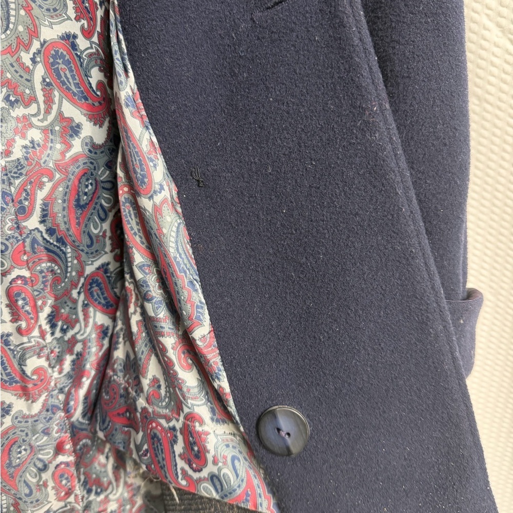 Vintage Herman Kay 80% Wool Navy Blue Double-Breasted Pea Coat w/ Paisley Lining - Picture 7 of 9
